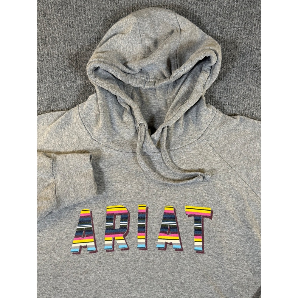 Ariat Real Mens 2X Hoodie Heather Gray Multi-Color Striped Logo Sweatshirt‎ 3224